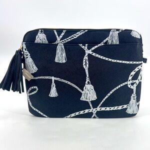 Chico’s NEW Nautical Print Resortwear Faux Leather Tablet Case Clutch NWT